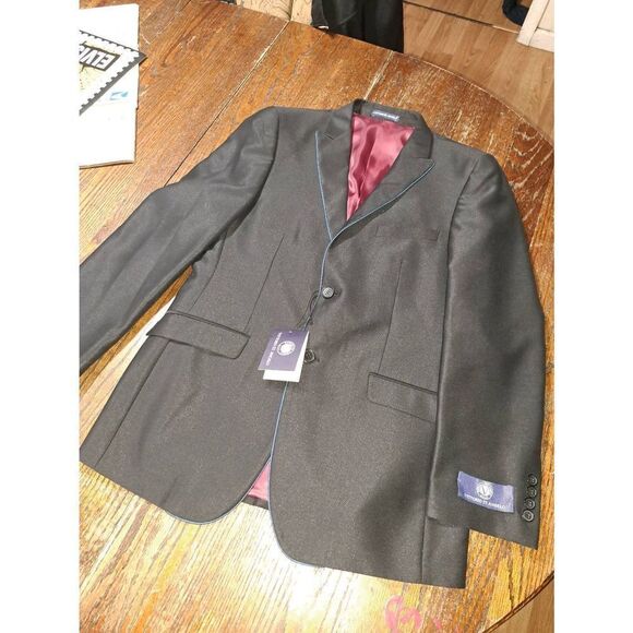 New 40R Vittorio St Angelo Black Blue Suit Sports Coat Jacket Blazer NWT - Picture 1 of 7
